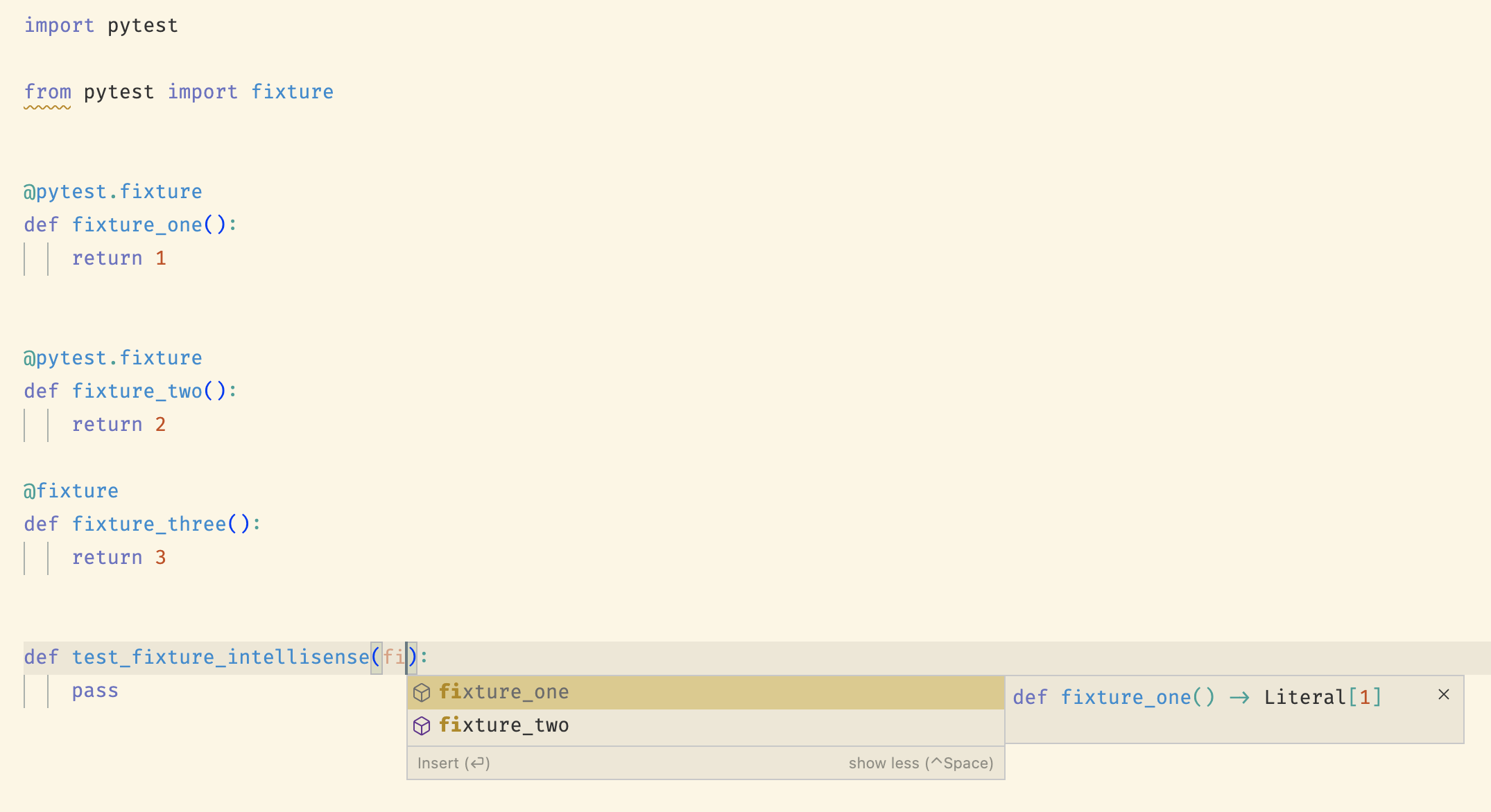 Pytest intellisense doesn't work when using direct imports of `fixture ...