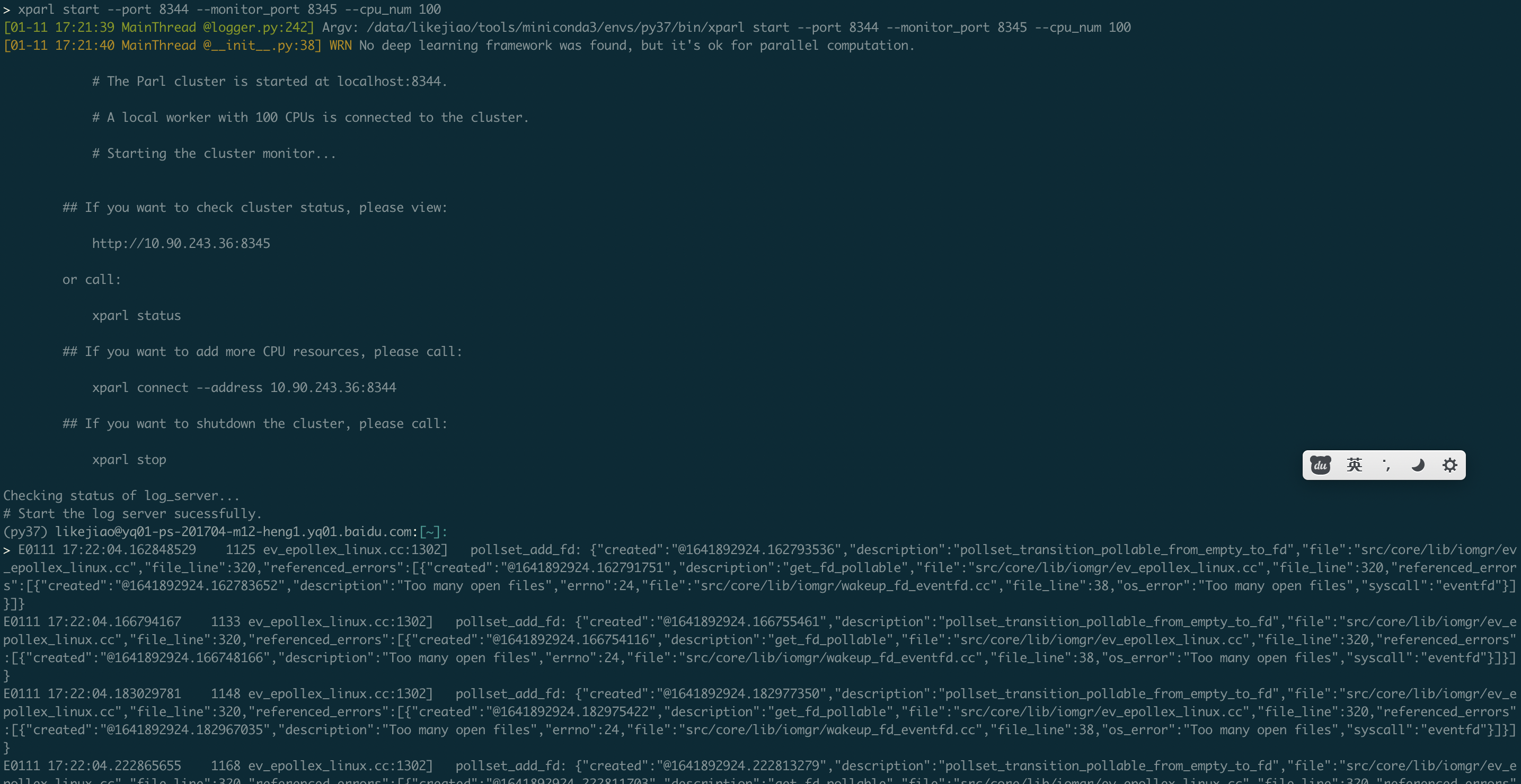  xparl e0111 ev epollex linux cc 1302 os error too many open files
