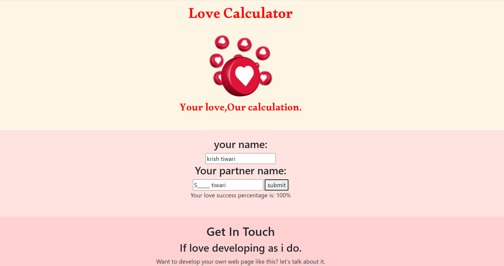 GitHub - Harshkrsingh05/Love-calculator: calculate the percentage of ...