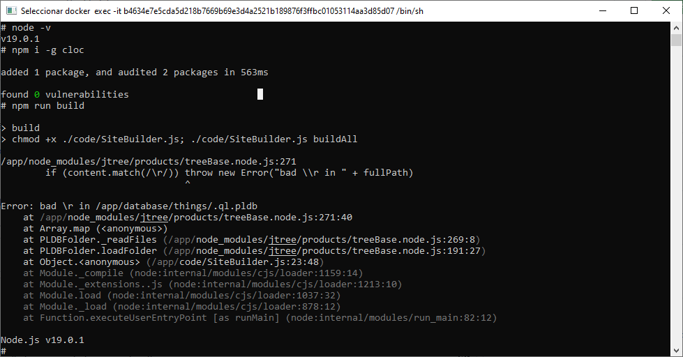 Problems with build pldb in local treeBase.node.js271 throw new