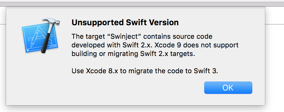 Status unsupported. Swinject Limited Swift. Target native. Unsupported characters