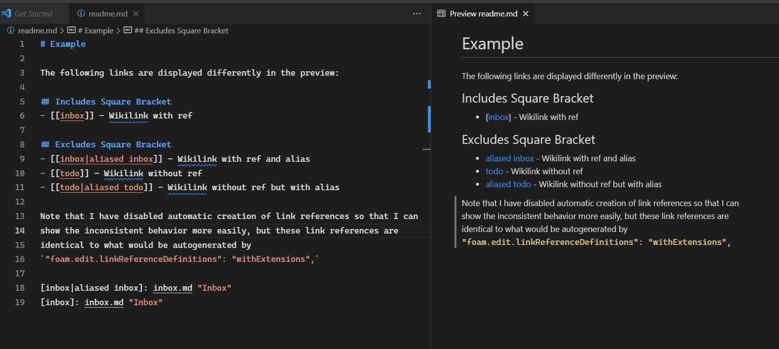 Square brackets shown in preview of wikilinks with reference ...