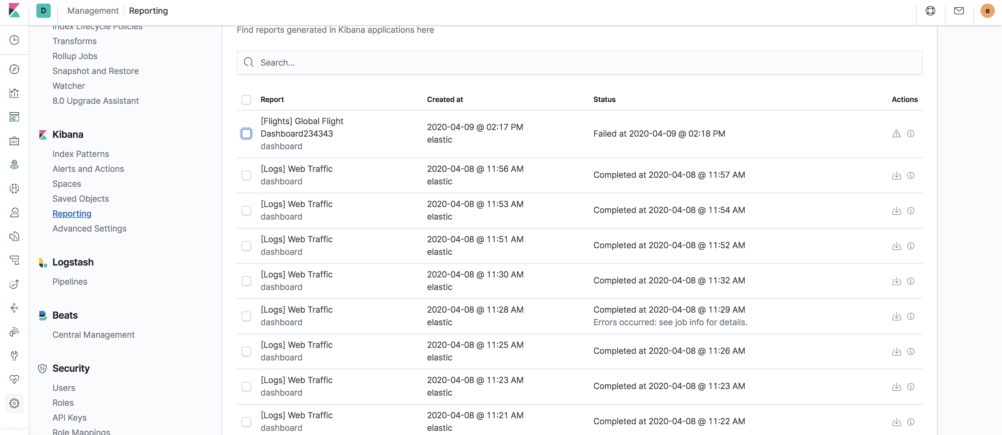 Delete Reports Functional Test · Issue #63296 · elastic/kibana · GitHub