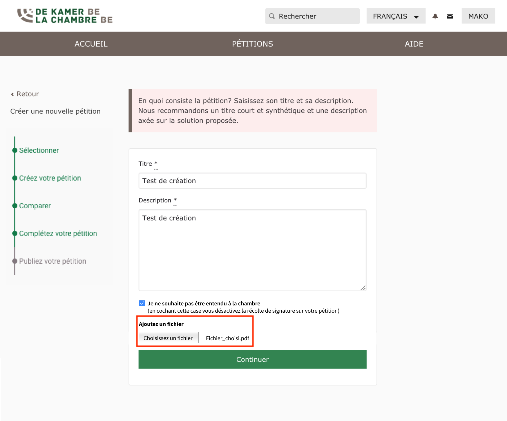 Etape 4 upload fichier