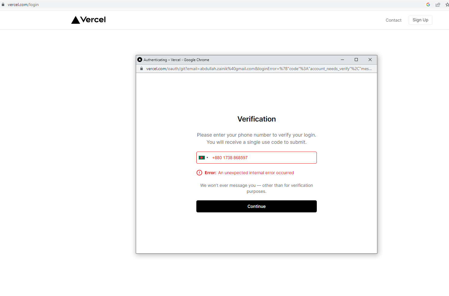 An unexpected internal error occurred · vercel · Discussion 1537 · GitHub