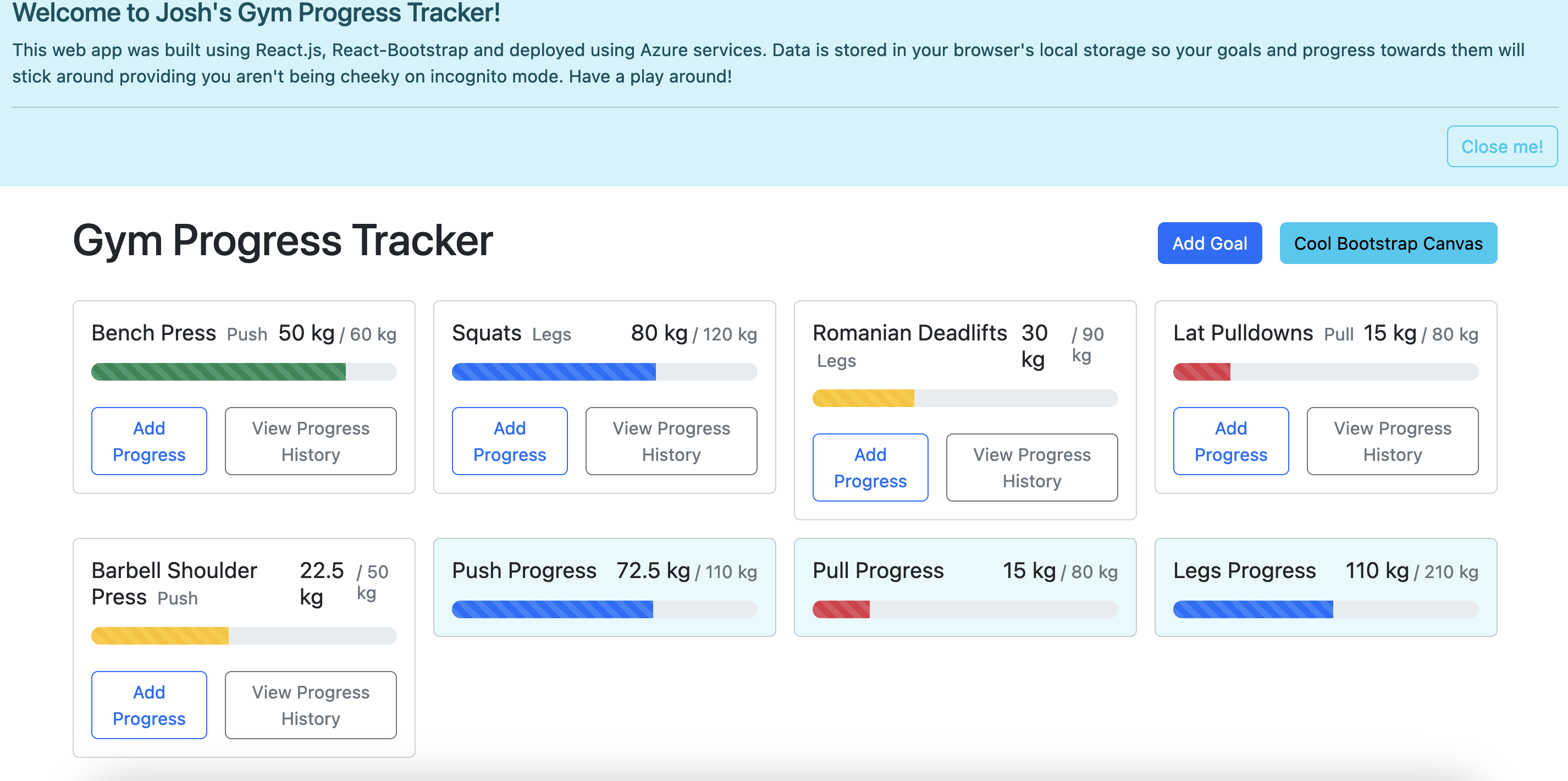 GitHub JoshoeaLee/reactgymprogresstracker A React.js webapp