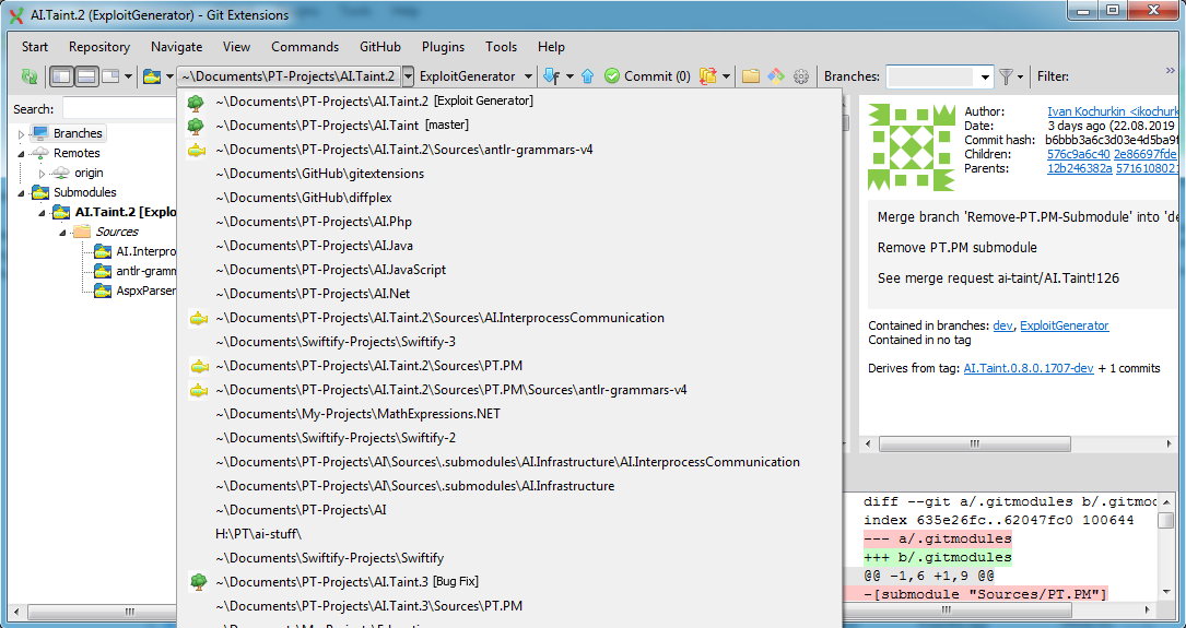 Pictogram for submodules and worktrees in recent repositories list