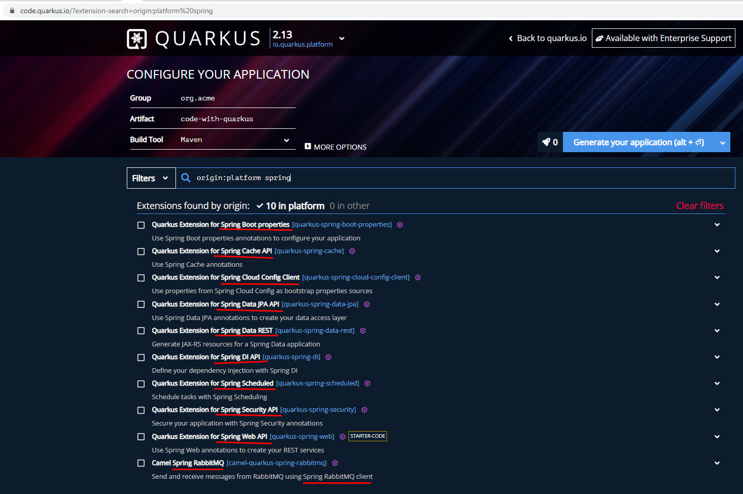 Add quarkus to spring initializer issue 1332 spring io initializr
