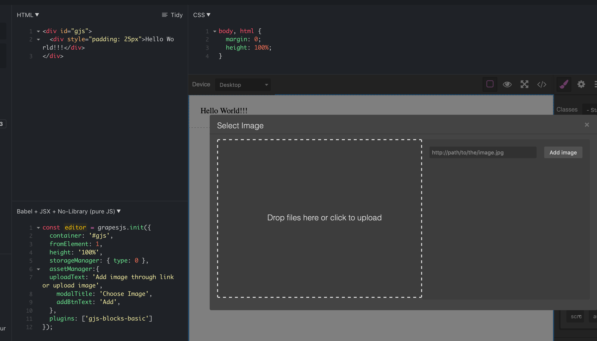 Asset Manager Configuration Is not Working · Issue 3010 · GrapesJS/grapesjs · GitHub