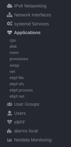 Screenshot of the Applications section on a Netdata dashboard