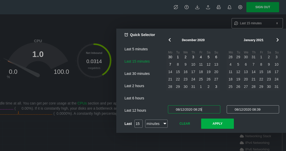 The time & date picker in the local Agent dashboard