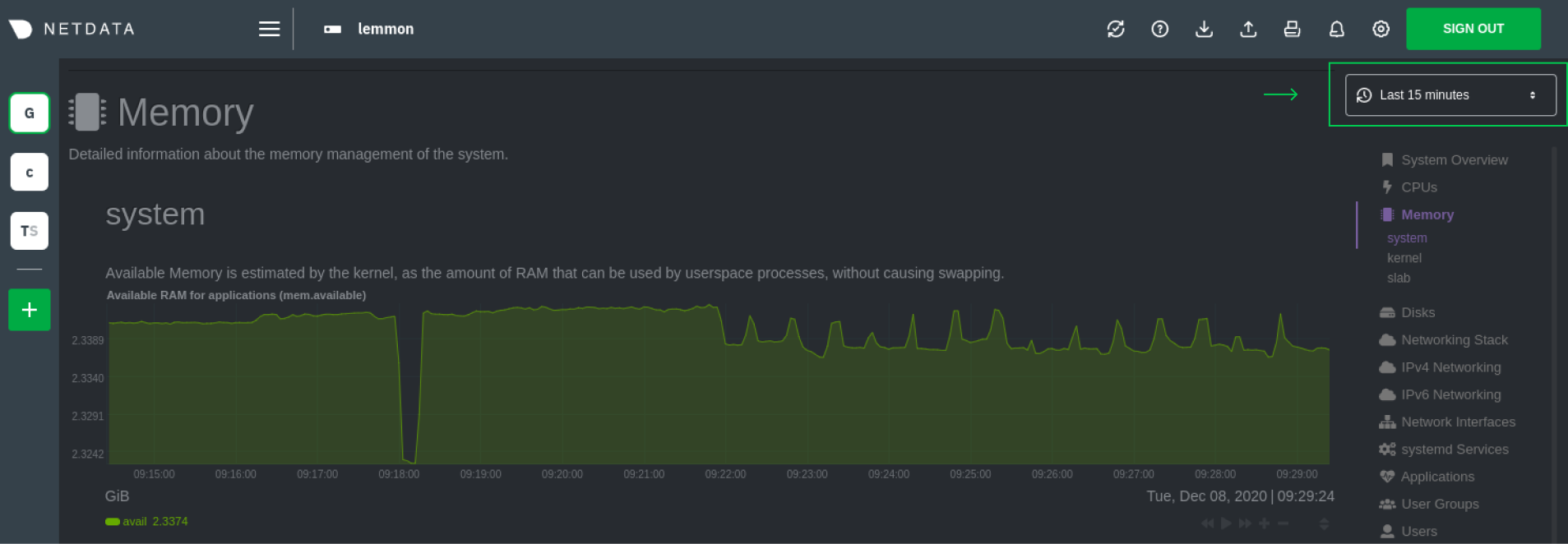 Time & date picker on the local Netdata
dashboard