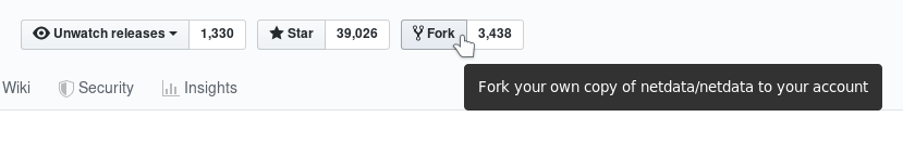 Screenshot of forking the Netdata
repository