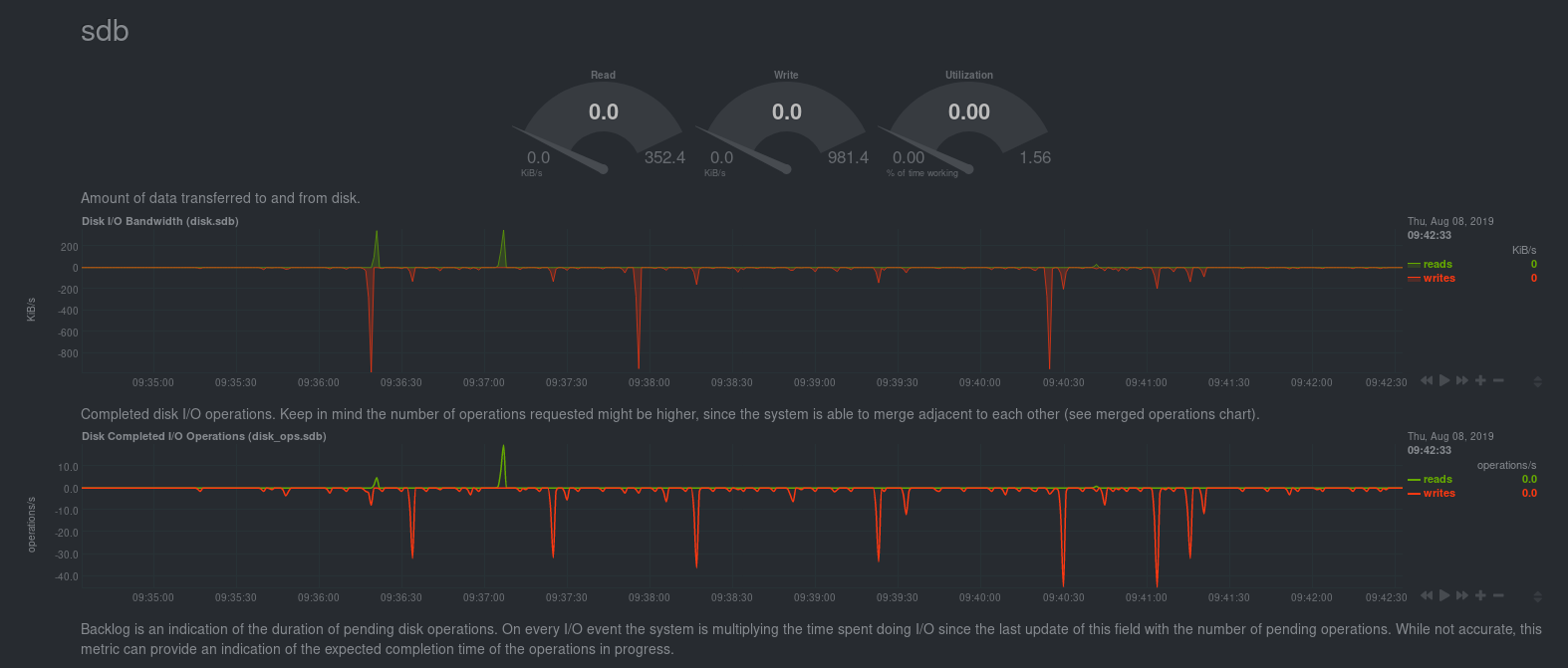 Screenshot of a disk drive family and associated charts in the Netdata
dashboard