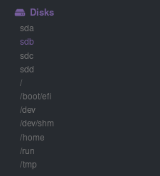 Screenshot of the disks menu and submenus