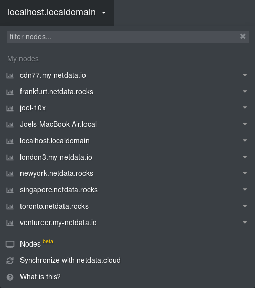 Screenshot of a nodes menu populated by registryagents