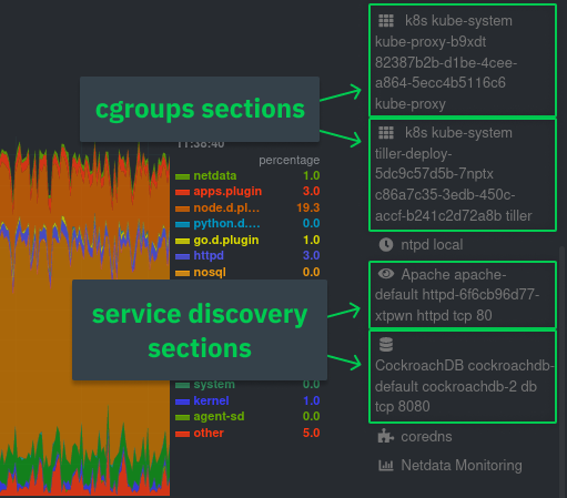 Showing the difference between cgroups and service discovery sections