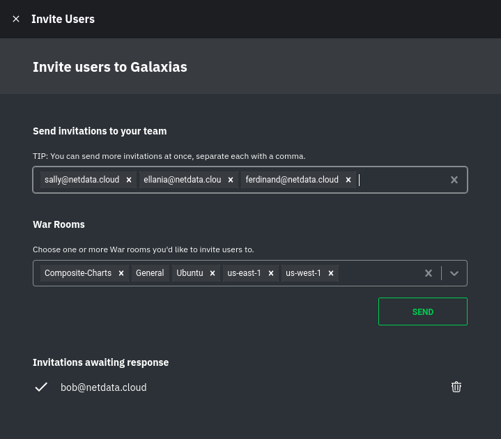 The invitation panel in Netdata
Cloud