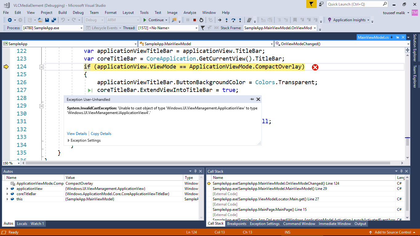 Failed to assign to property 'VLC.MediaTransportControls.CursorAutoHide