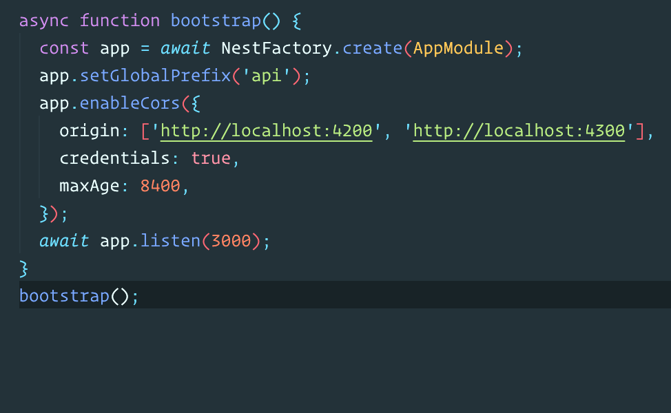 When using an Array of strings as origin as app.enableCors()Parameter