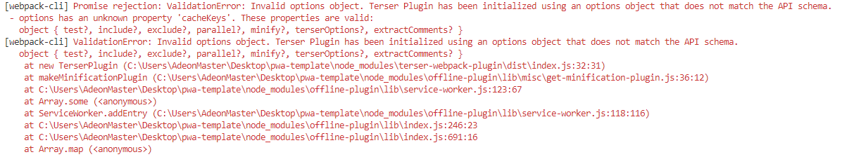 Terser Plugin has been initialized using an options object that does ...