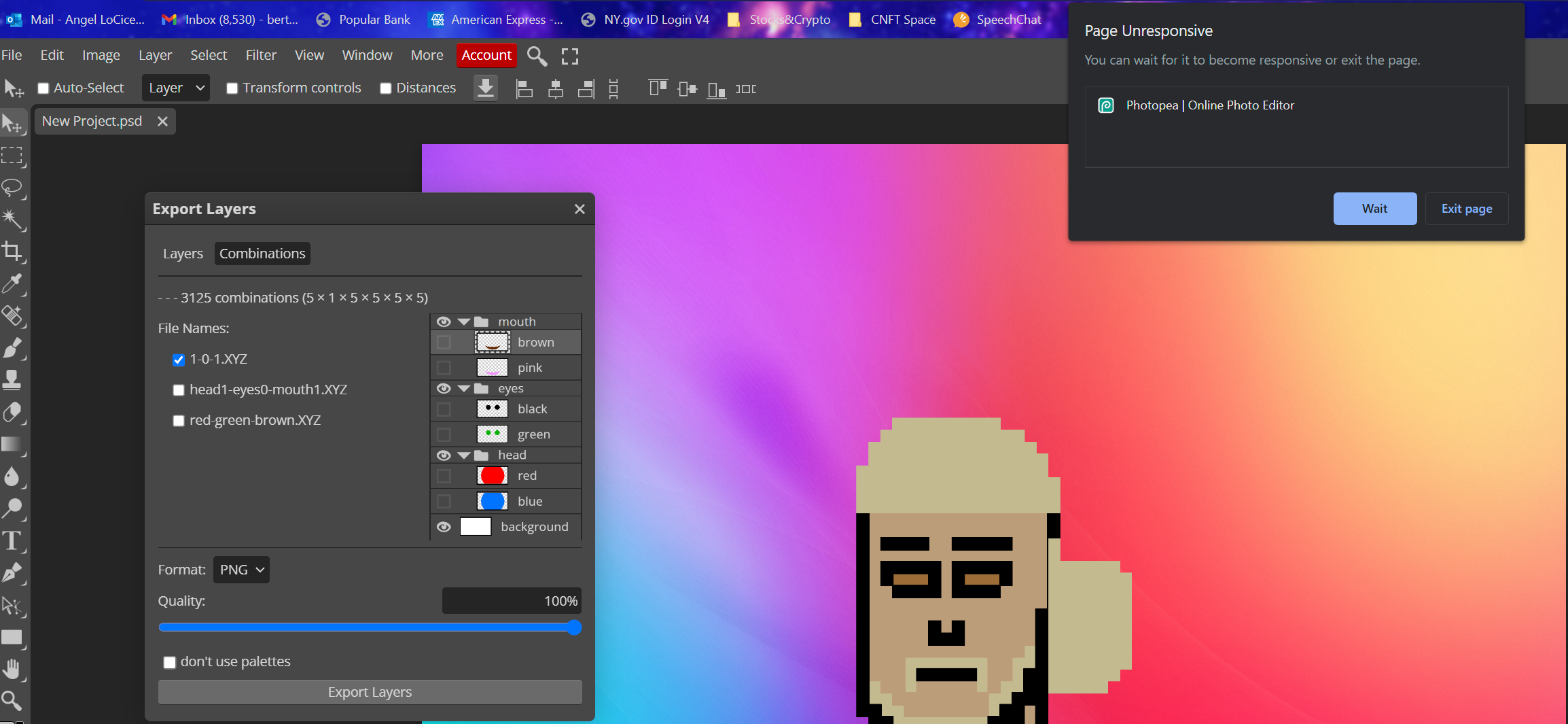 Exporting layer combinations causes page to be unresponsive · Issue ...