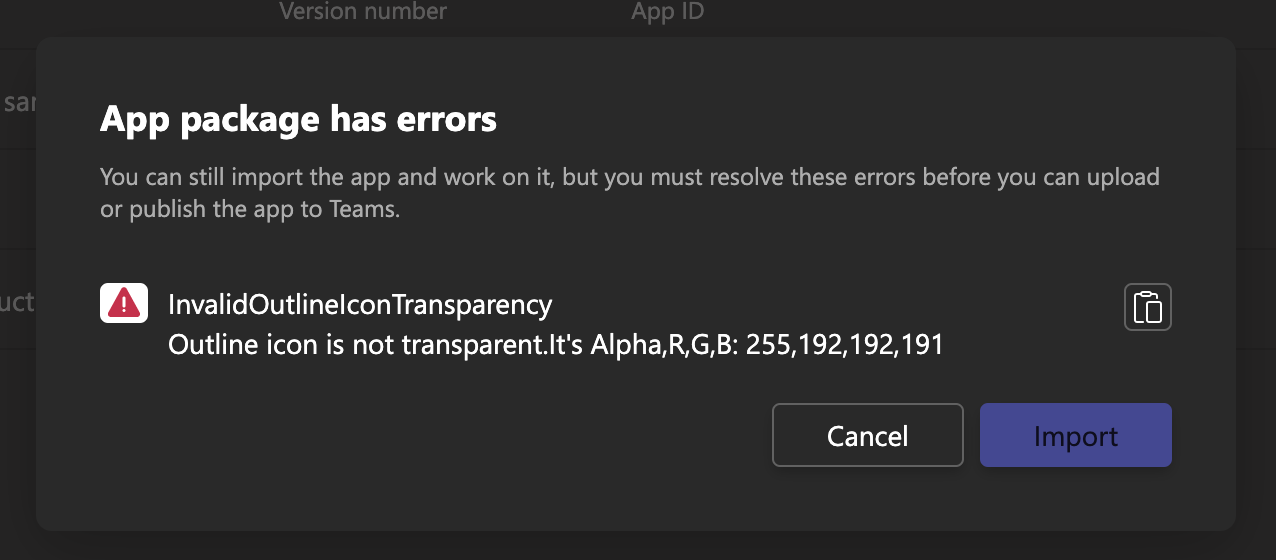 `App package has errors` when uploading Teams App using Developer ...