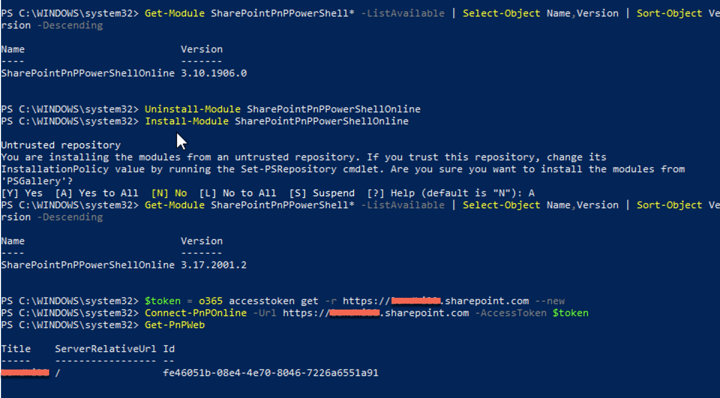 New-PnPSite Unable to decode the header '[PII is hidden]' as Base64Url ...