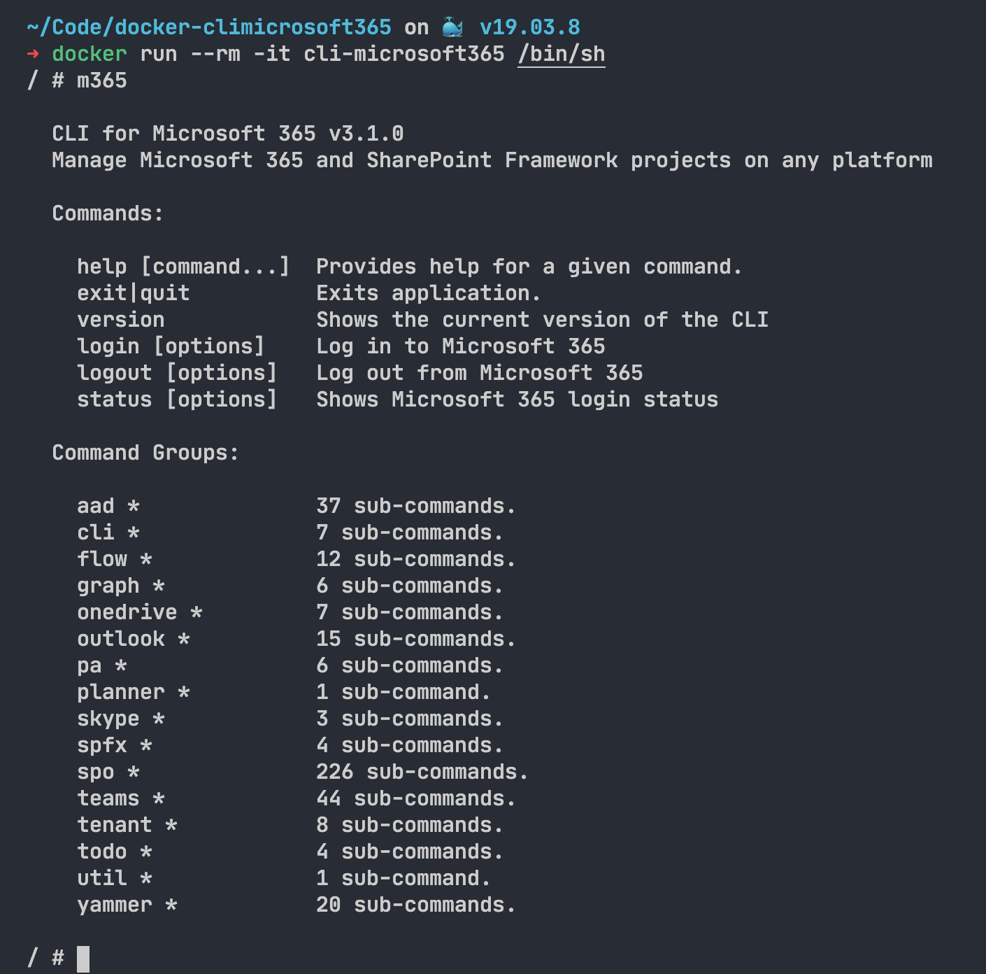 Provide Docker image with CLI for Microsoft 365 · Issue #1786 · pnp/cli ...