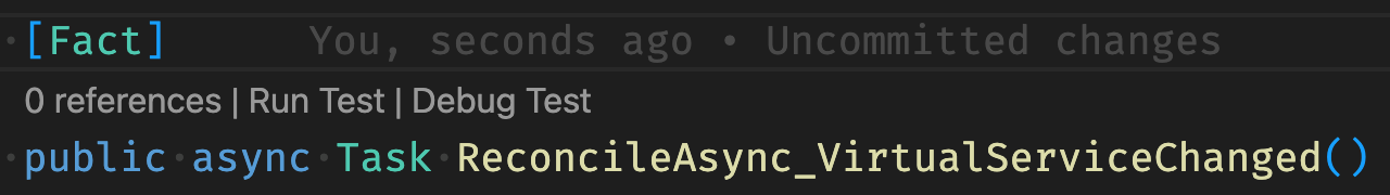 Before running the test the code lens support is there
