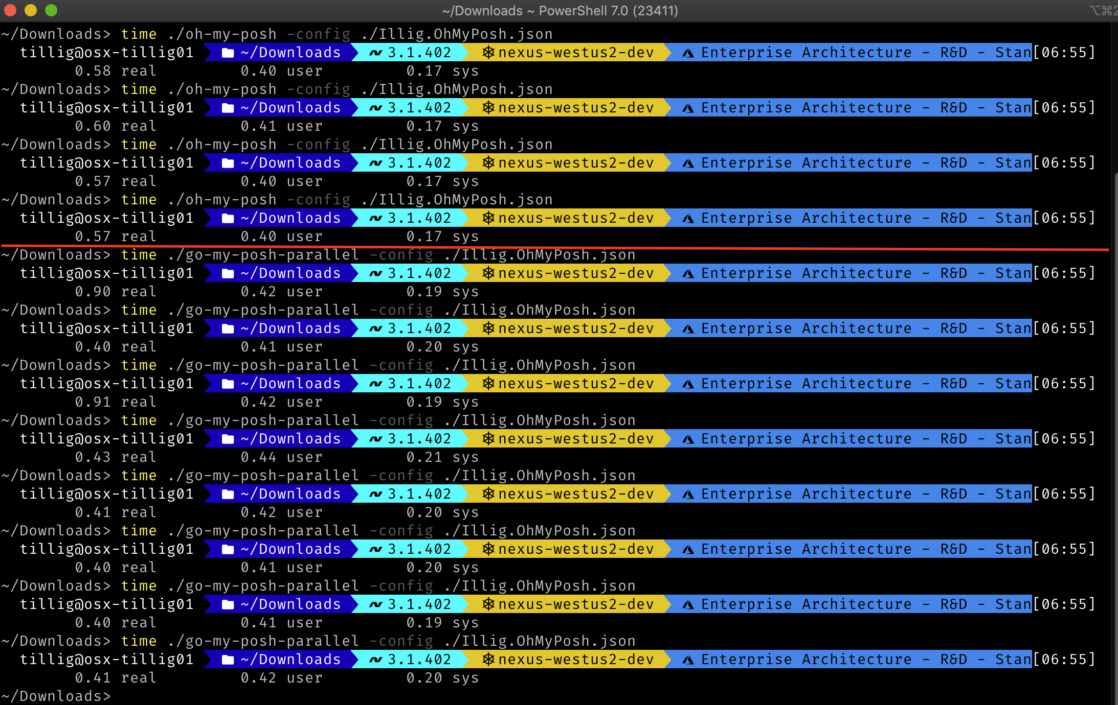 Timed comparison of parallel vs. not