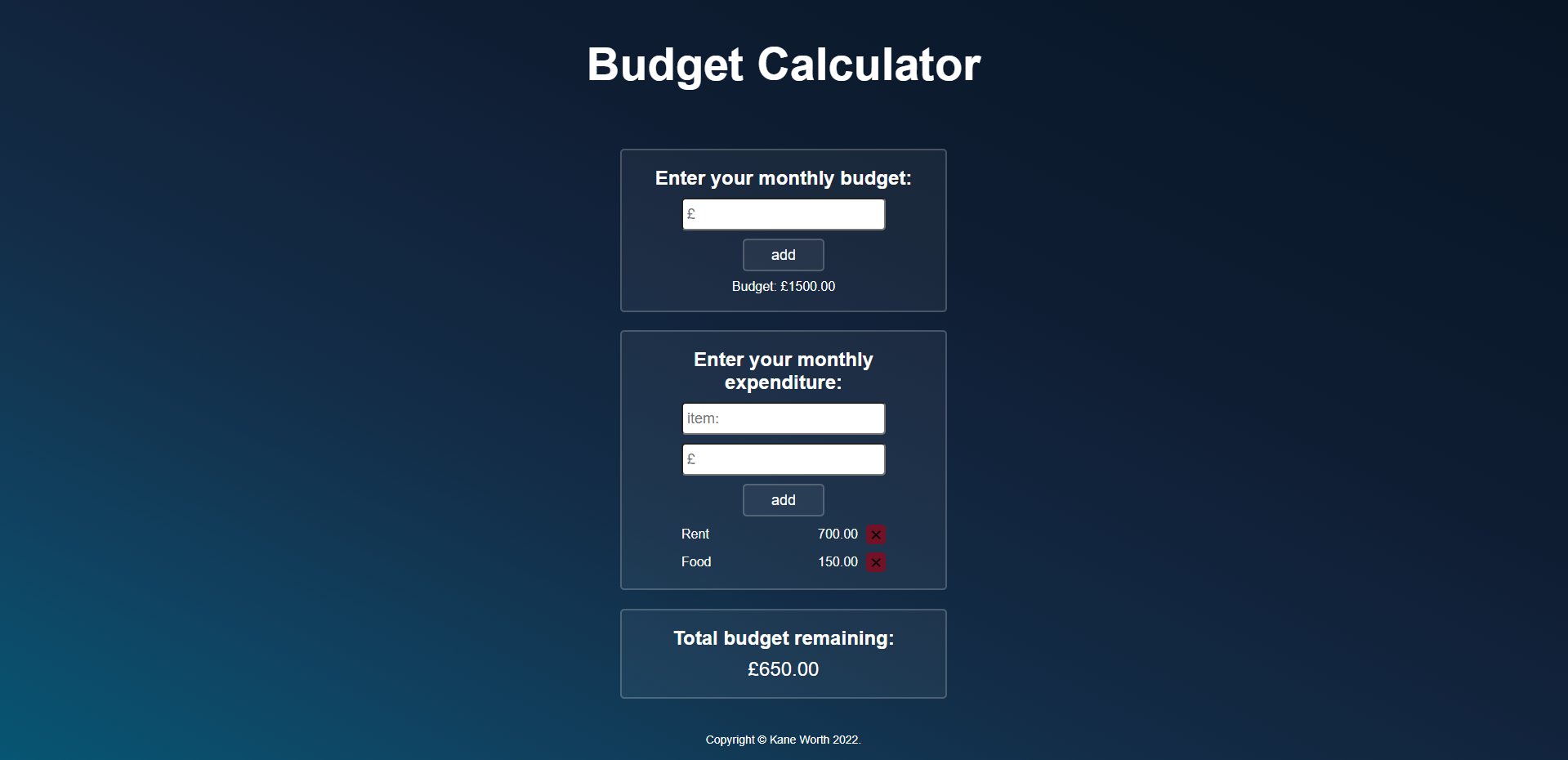 GitHub KaneWorth/BudgetCalculator