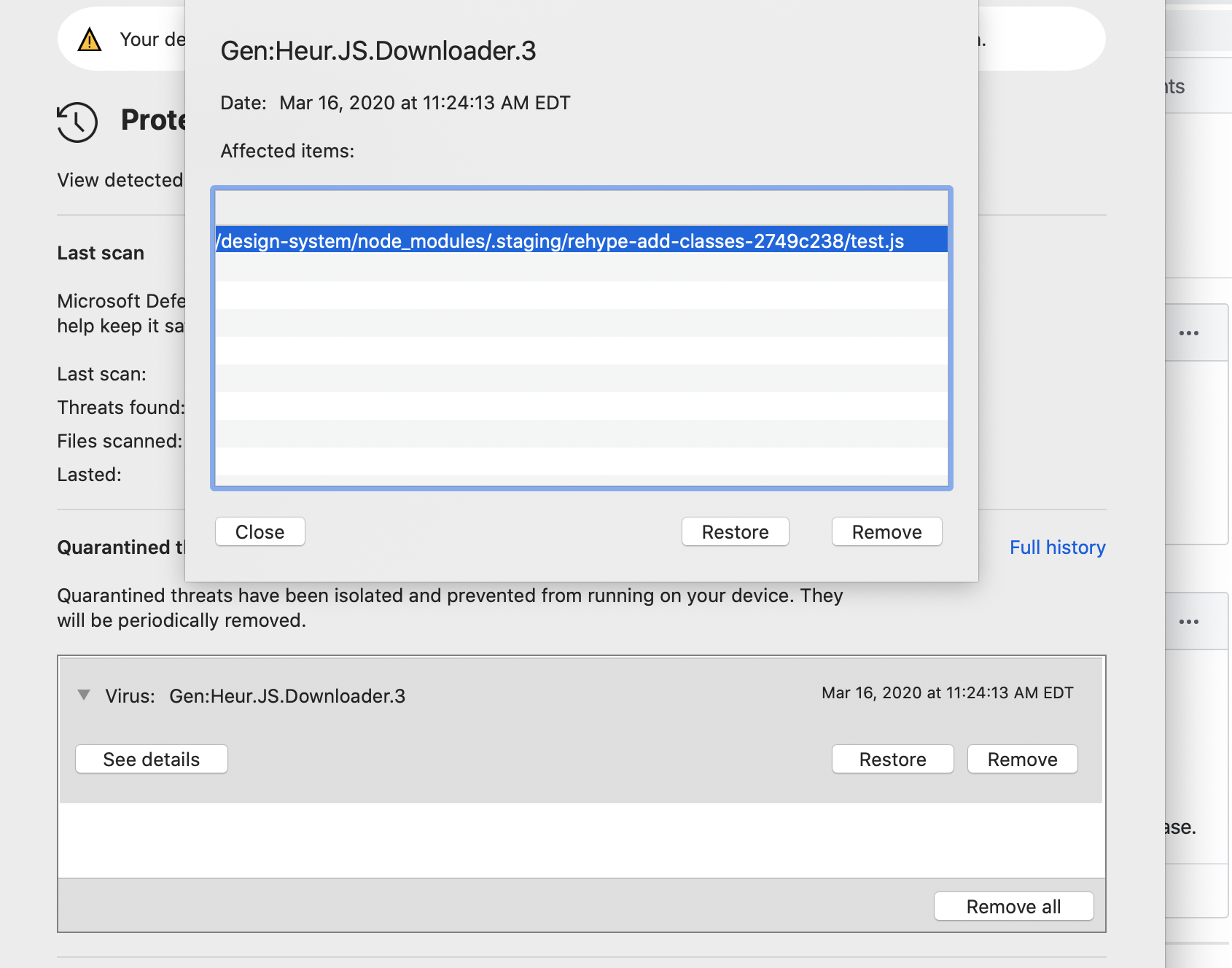 Microsoft Defender has a virus warning when you run the NPM · Issue ...