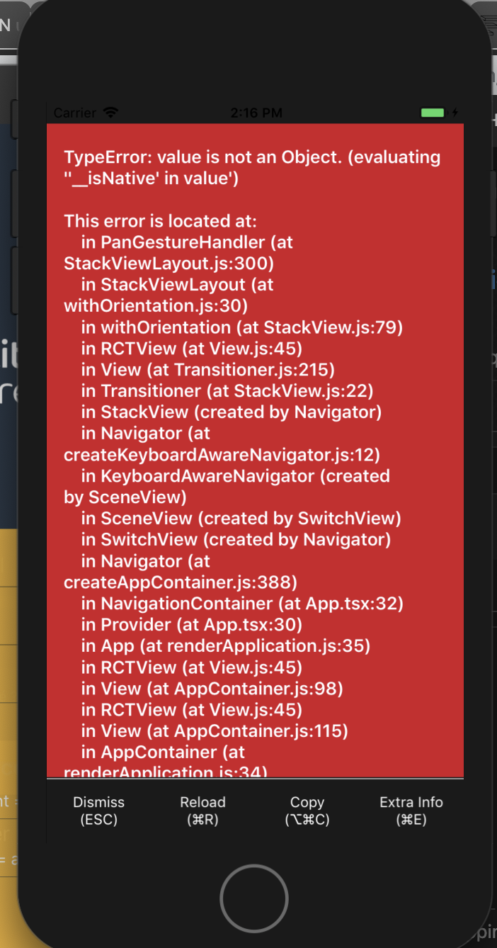 Error in PanGestureHandler on StackViewLayout when launching tests with ...