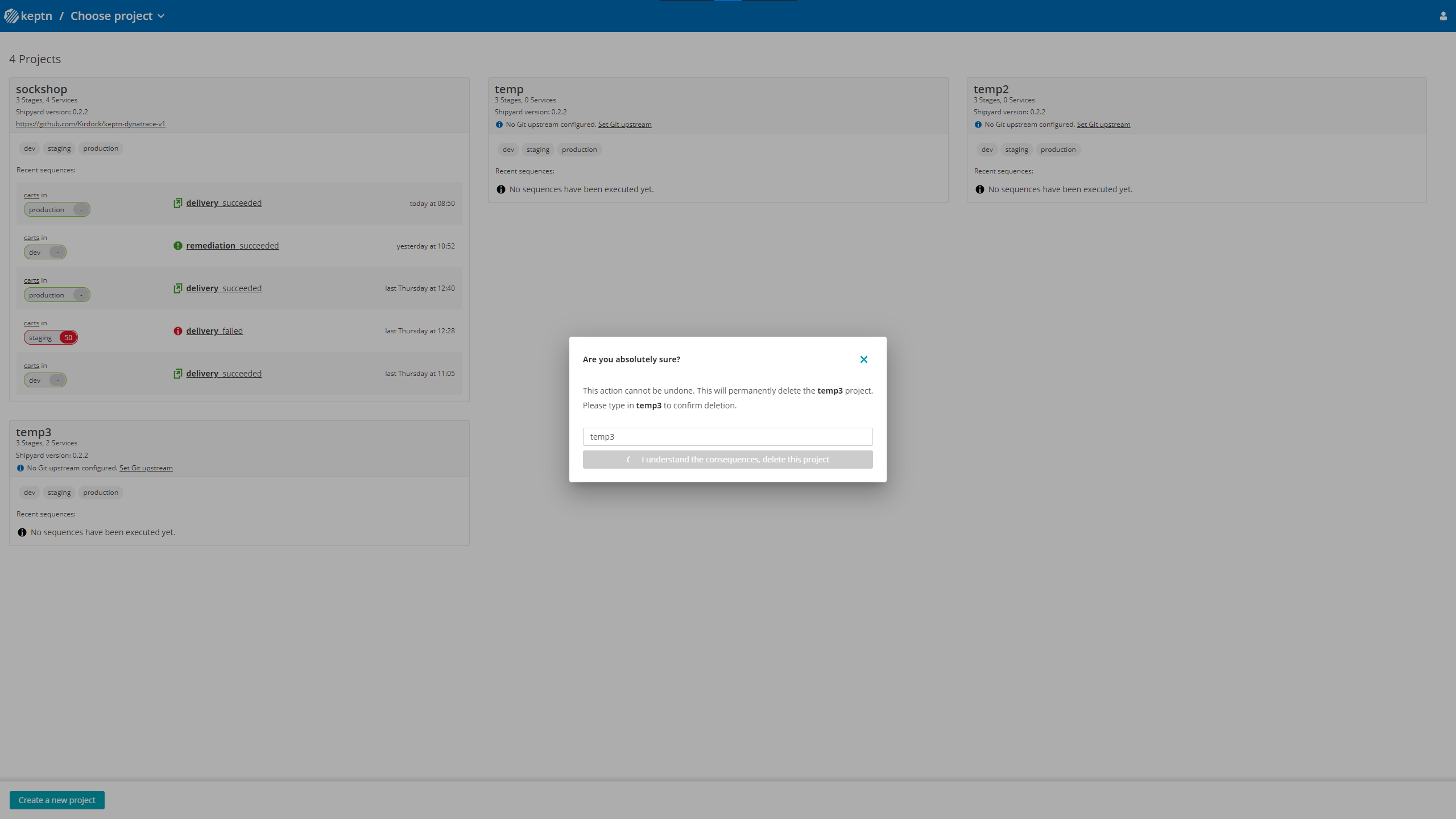 Project delete dialog is not closed · Issue 5091 · keptn/keptn · GitHub