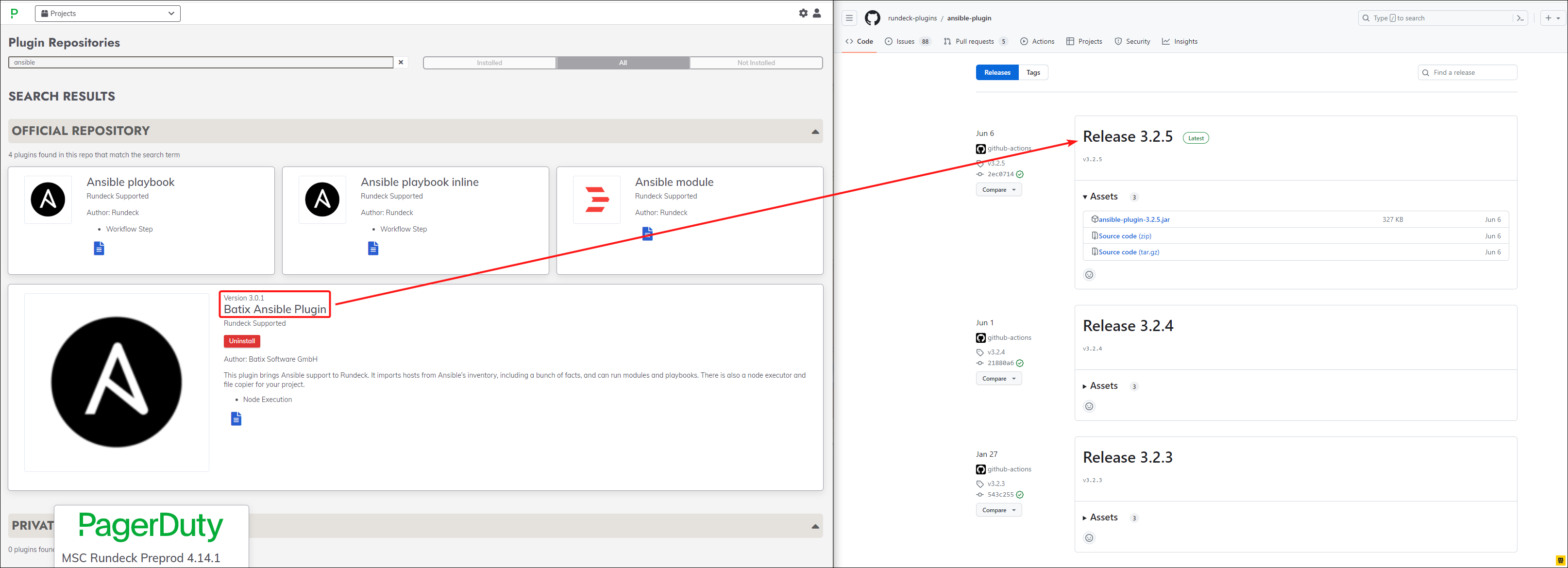 The ansible plugin version available to install in the gui is not the