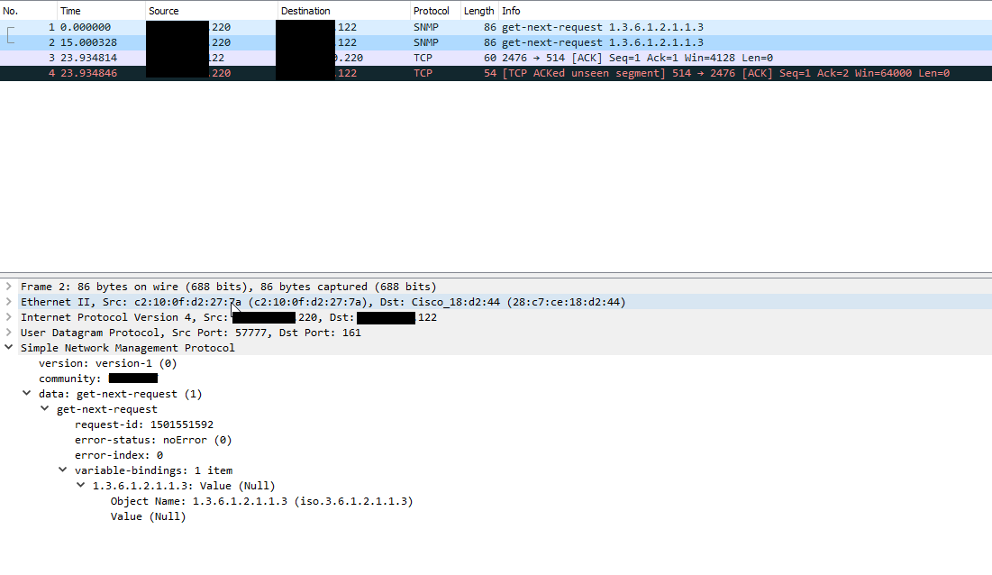 Bug Report Get timeout after disabled SNMP v1 on CiscoSwitch · Issue