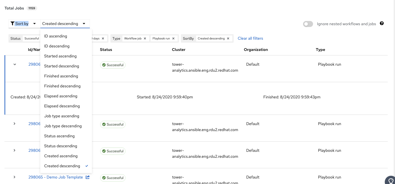 Job Explorer v1 Sort by options need to match default attributes