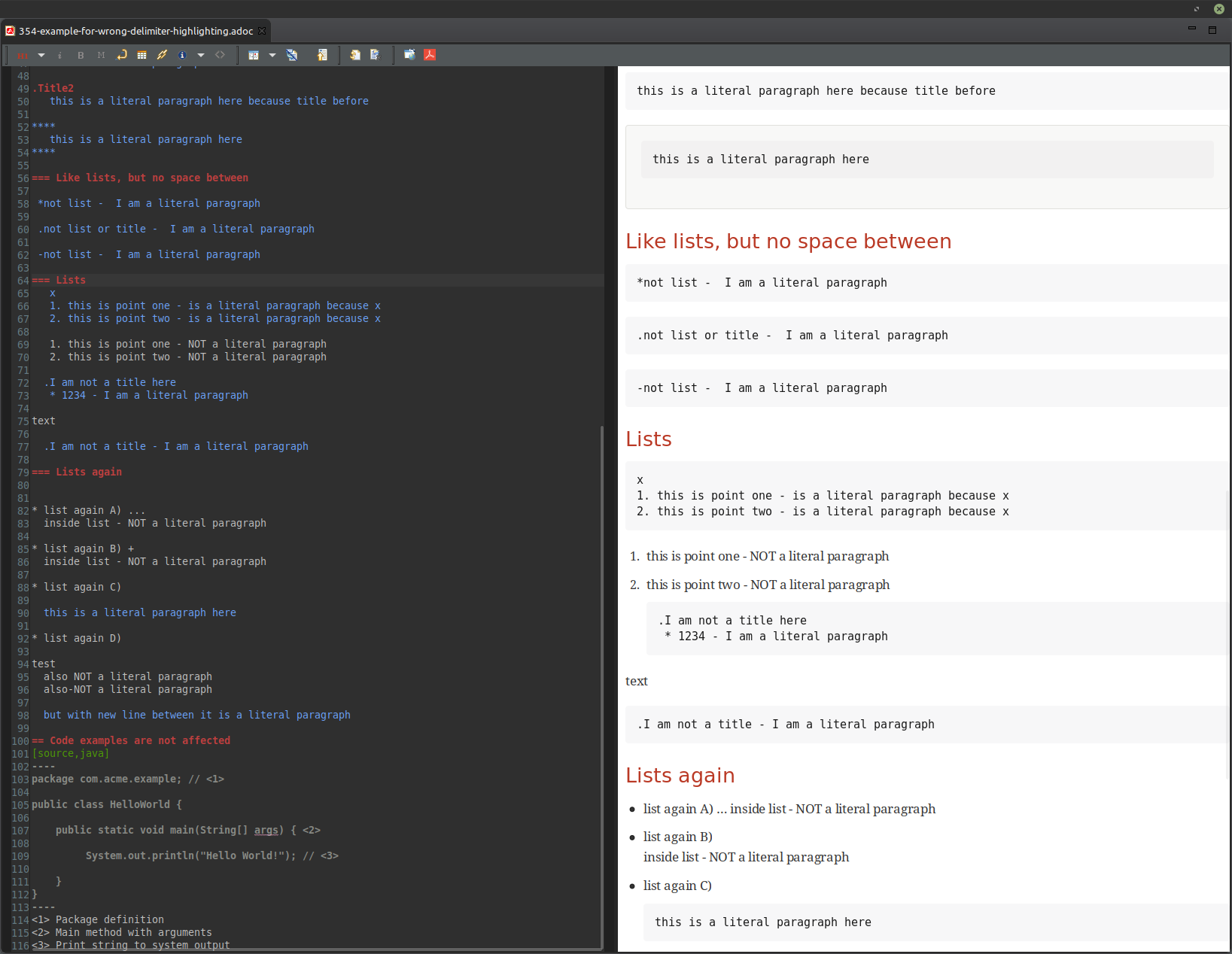 Fix wrong syntax highlighting for literal paragraphs · Issue 354 · de