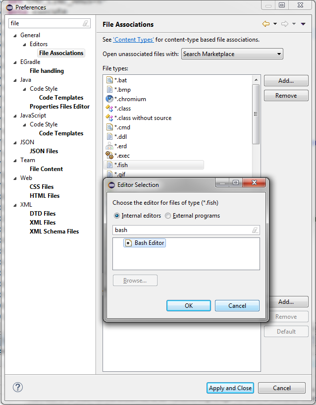 Associate with bash editor