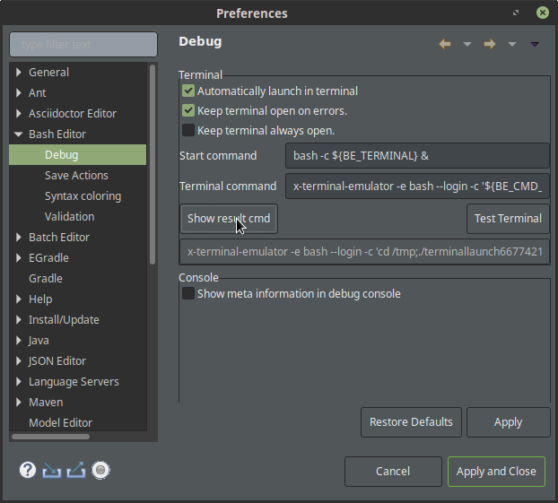 Screenshot preferences