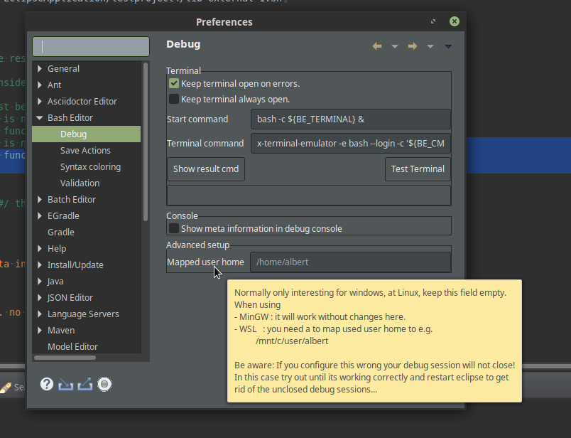 Screenshot advanced setup
