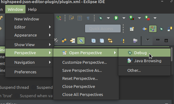 Switch to debug perspective by main menu