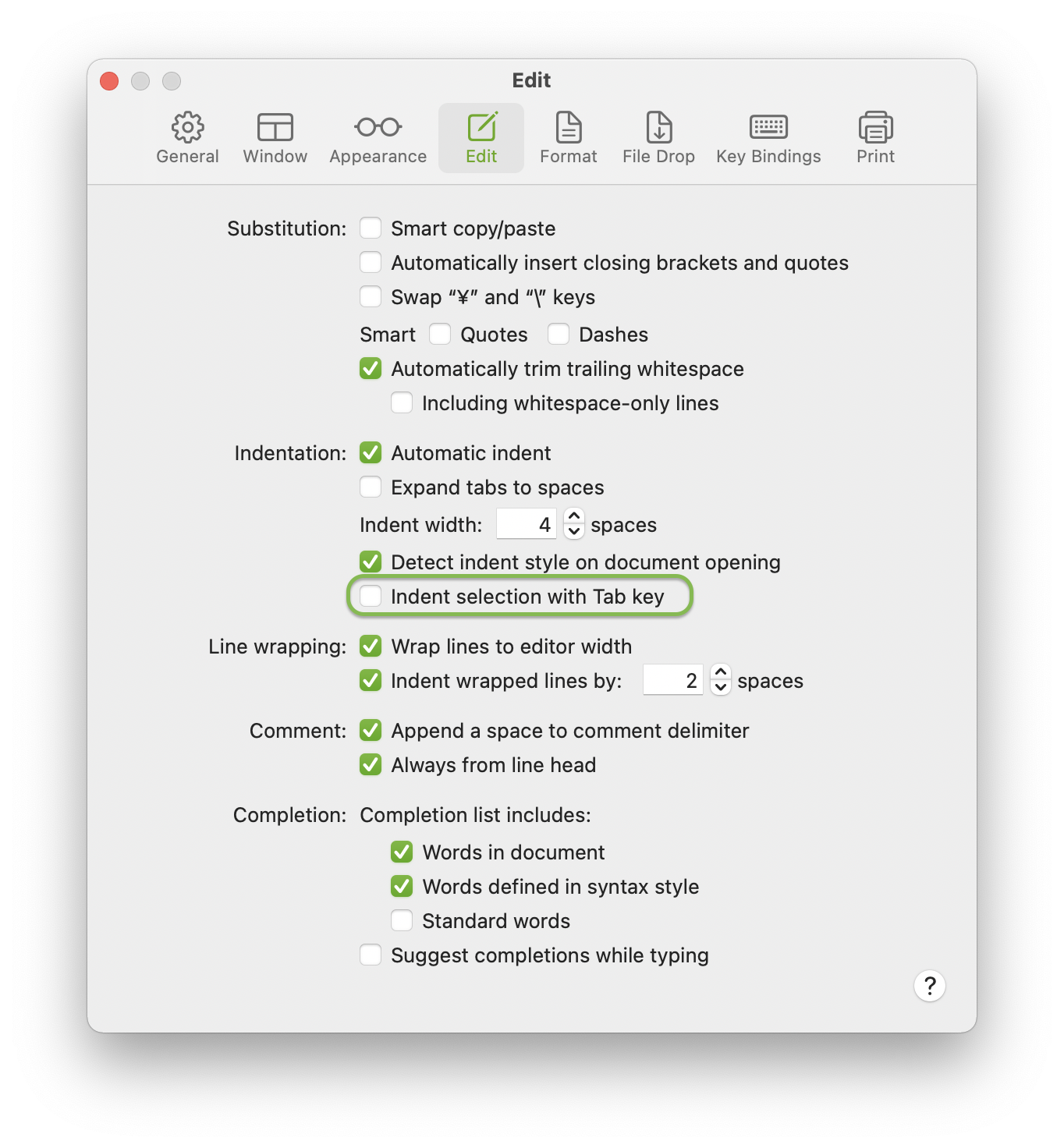 tab key not work on selection · Issue #1255 · coteditor/CotEditor · GitHub