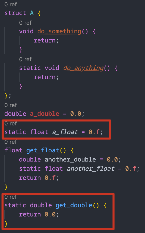 Highlight settings for global static variables and global static ...