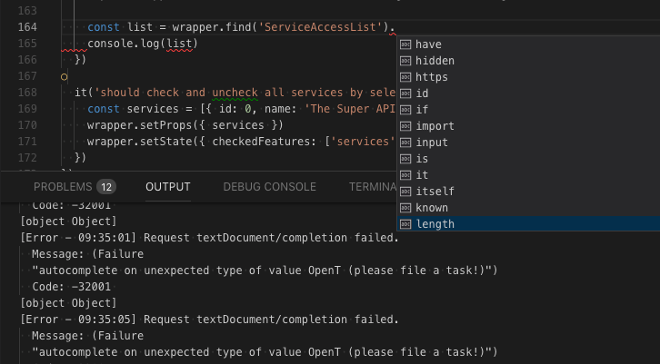 Error: Autocomplete on unexpected type of value OpenT (please file a ...