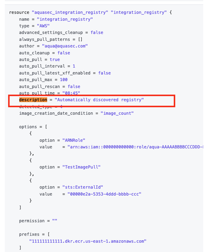 'aquasec_integration_registry' resource does not support the ...
