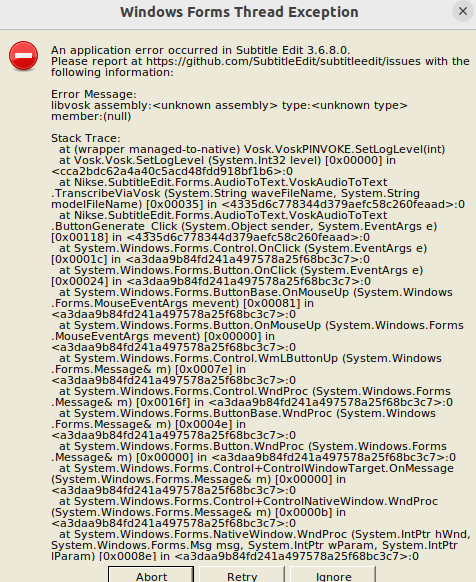 se3.6.8 in linux :audio to text error · Issue #6369 · SubtitleEdit ...