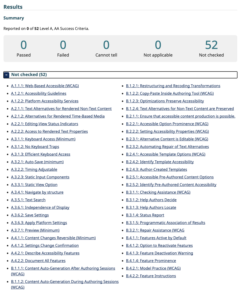 Screen Shot of the ATAG Editor Tool Summary