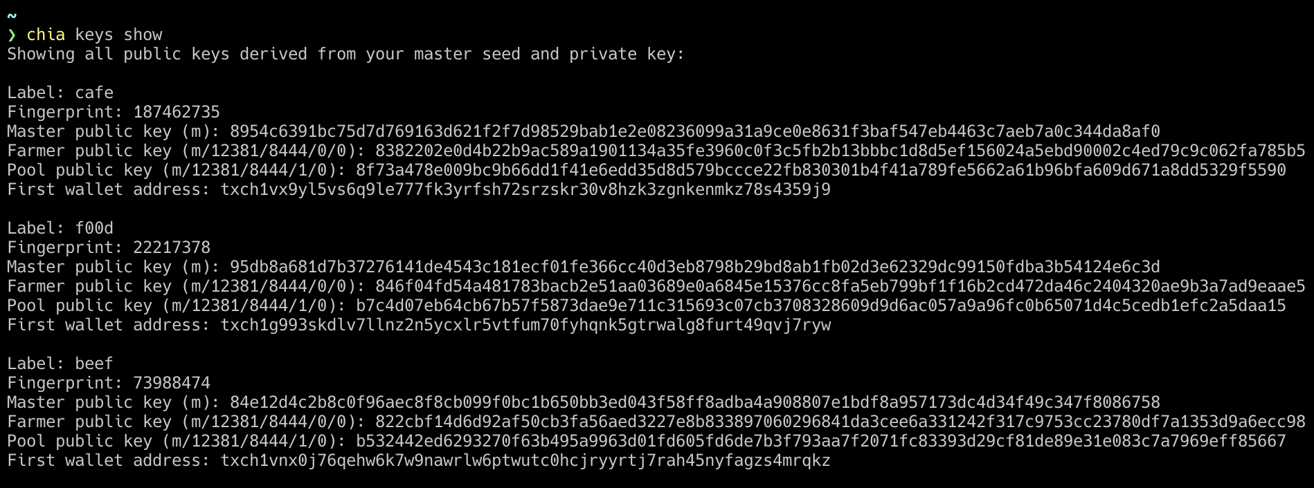 chia keys show json (display all keys as json) by kimsk · Pull